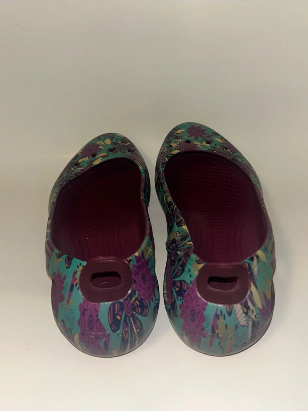 CROCS Women's Teal and Purple Floral Kadee Slip-On Flats